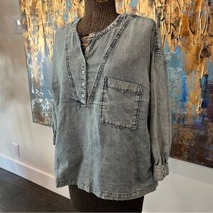 Pilcro Washed Black Wash Denim Henley Tunic